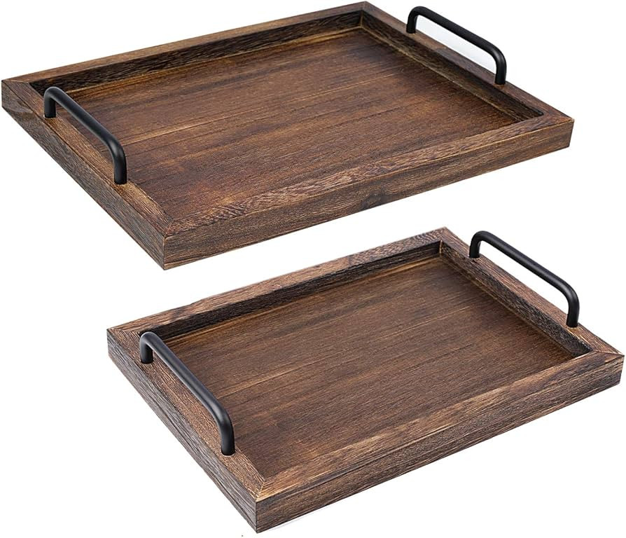 LIBWYS Rustic Wooden Serving Trays with Handle-Set of 2-Decorative Nesting Food Board Platters f... | Amazon (US)