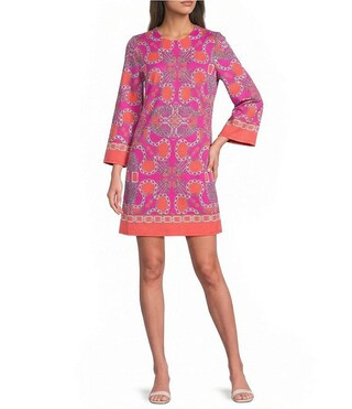 Renata Heritage Chains Print Crew Neck Long Bell Sleeve Swing Dress | Dillard's
