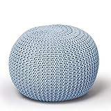 Urban Shop Round Knit Pouf - Hand Woven Cotton, Light Blue | Amazon (US)