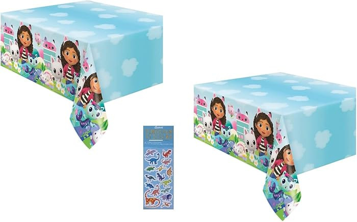 Gabbys Dollhouse Birthday Party Supplies Bundle includes 2 Plastic Table Covers and 1 Dinosaur St... | Amazon (US)