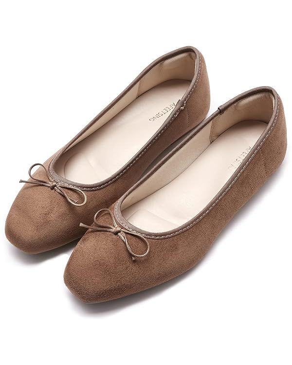 Women's Round Toe Ballet Flats Comfortable Bow Dressy Flats Shoes for Women | Amazon (US)