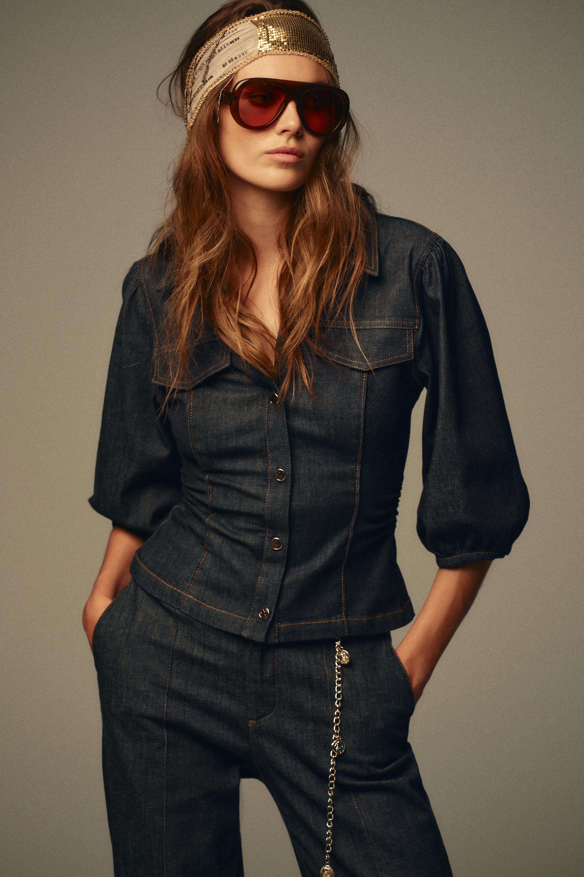 Z1975 FITTED DENIM PUFF SLEEVE SHIRT | Zara US