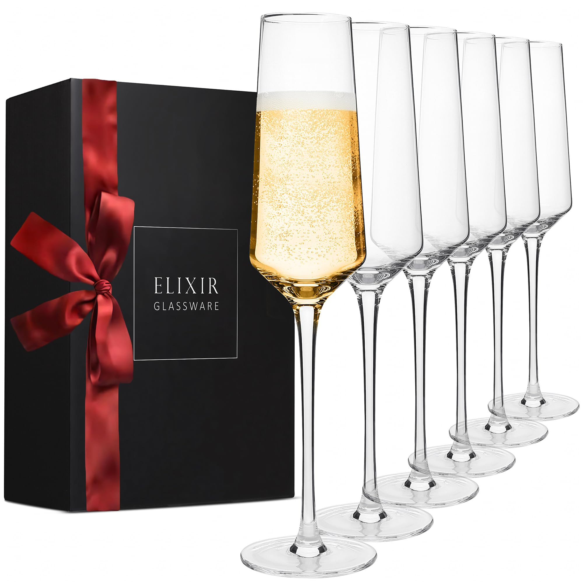 ELIXIR GLASSWARE Champagne Flutes - 6 oz - Set of 6 Classic Champagne Glasses - Elegant Crystal W... | Amazon (US)