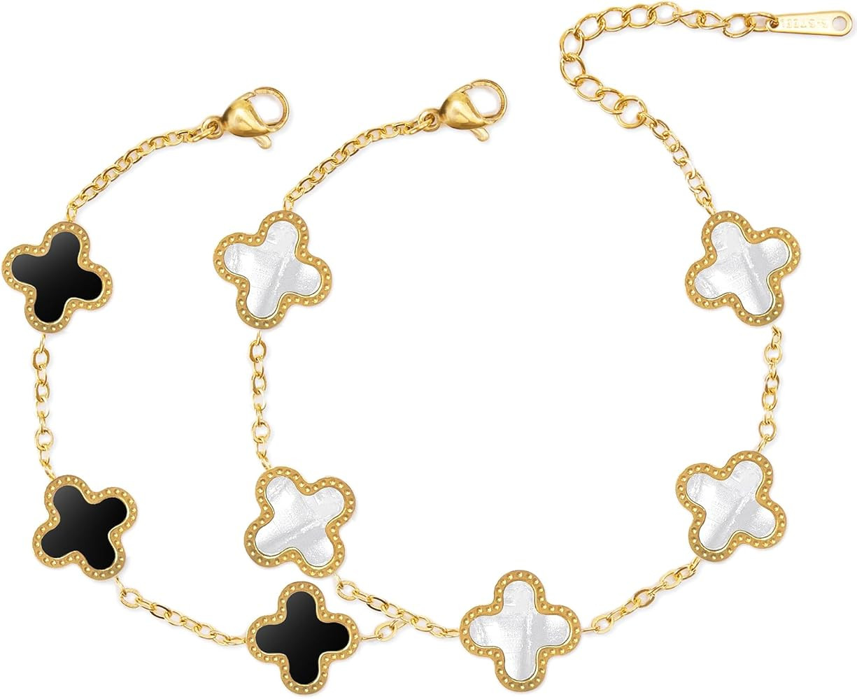 Unique Four Leaf Clover Bracelet for Women White Black Lucky Link Clover Bracelets Set, Trendy Br... | Amazon (US)