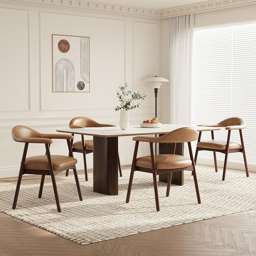 MALOL Leather Dining Chair with Armrest Set of 4, Upholstered Dining Room Chair with Curved Back ... | Amazon (US)