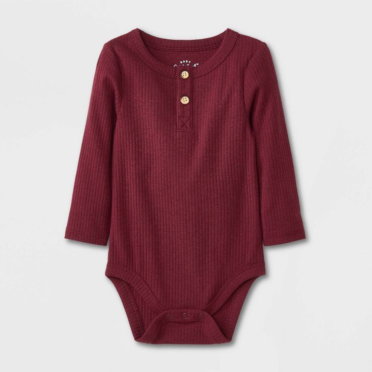 Baby Boys Outfit Rib Henley Long Sleeve Bodysuit - Cat & Jack™ Burgundy | Target