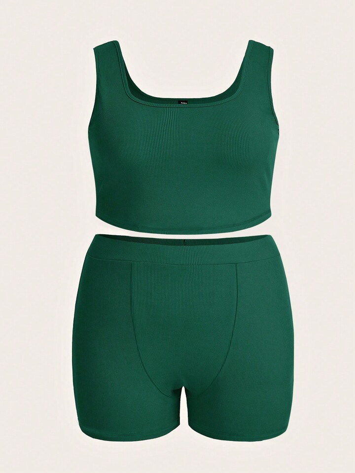 SHEIN EZwear Plus Solid Tank Top & Biker Shorts | SHEIN