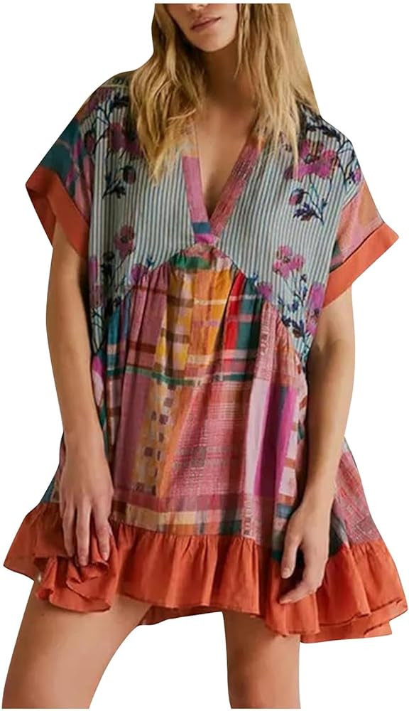 Hot Short Mini Dress Babydoll Dress for Women Oversized Boho Summer Dress, Y2K Mini Dresses | Amazon (US)