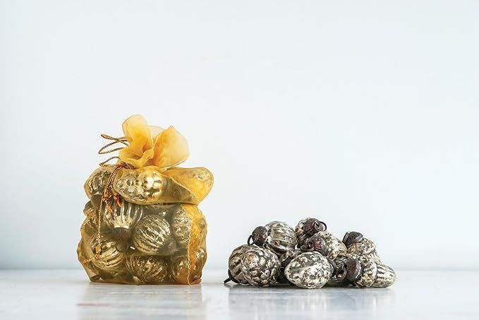Creative Co-Op Embossed Antique Silver Mercury Glass Ornaments (Set of 36 in Organza Bag) Ornamen... | Amazon (US)