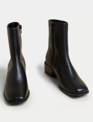 Leather Block Heel Square Toe Ankle Boots | M&S Collection | M&S | Marks & Spencer (UK)