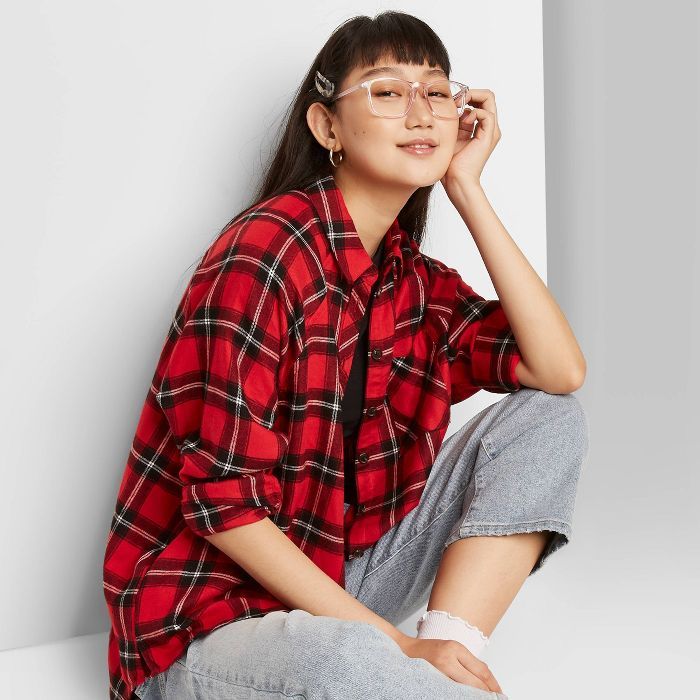 Women's Plaid Long Sleeve Oversized Button-Down Shirt - Wild Fable™ | Target