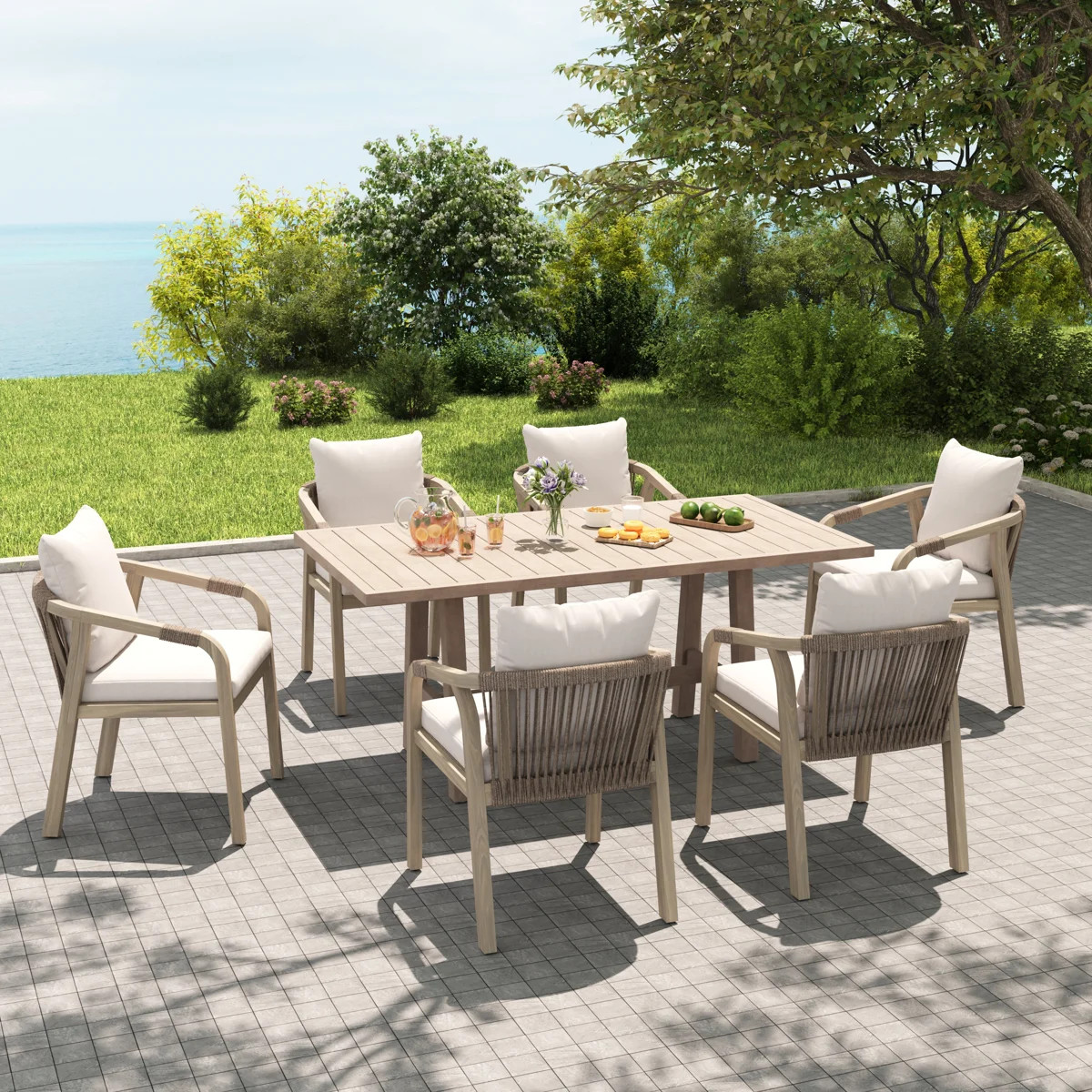 Felsenthal 6-person Rectangular Outdoor Wood Dining Set With Cushions | Wayfair North America