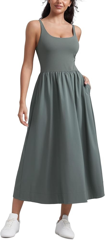 CRZ YOGA Square Neck Maxi Dress for Women - Flowy Sleeveless Padded Travel Casual Outfits with Si... | Amazon (US)