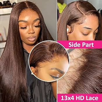Hermosa 13x4 Chocolate Brown Lace Front Wigs Human Hair with Baby Hair 180 Density Straight Lace Frontal Human Hair Wigs Pre Plucked Hairline 4# Brown Wig 26 Inch | Amazon (US)