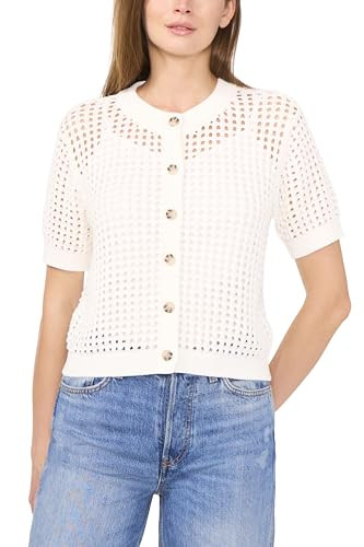 CeCe womens Texture Mesh Short Sleeve Cardigan | Amazon (US)