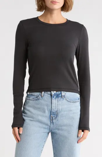rag & bone Essie Long Sleeve Ribbed Crop T-Shirt in Black at Nordstrom Rack, Size Large | Nordstrom Rack