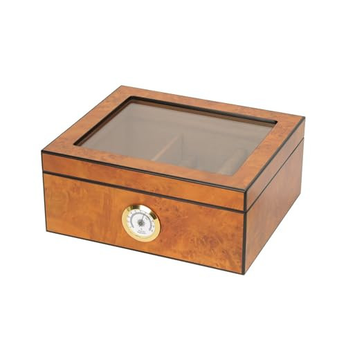 Eitida Desktop Humidor Case Holds 25-50 Cigar, Tempered Glass Top Display, Handcraft Spanish Cedar Wood Storage Box with Divider, Humidifier and Hygrometer, Burlwood Blond | Amazon (UK)
