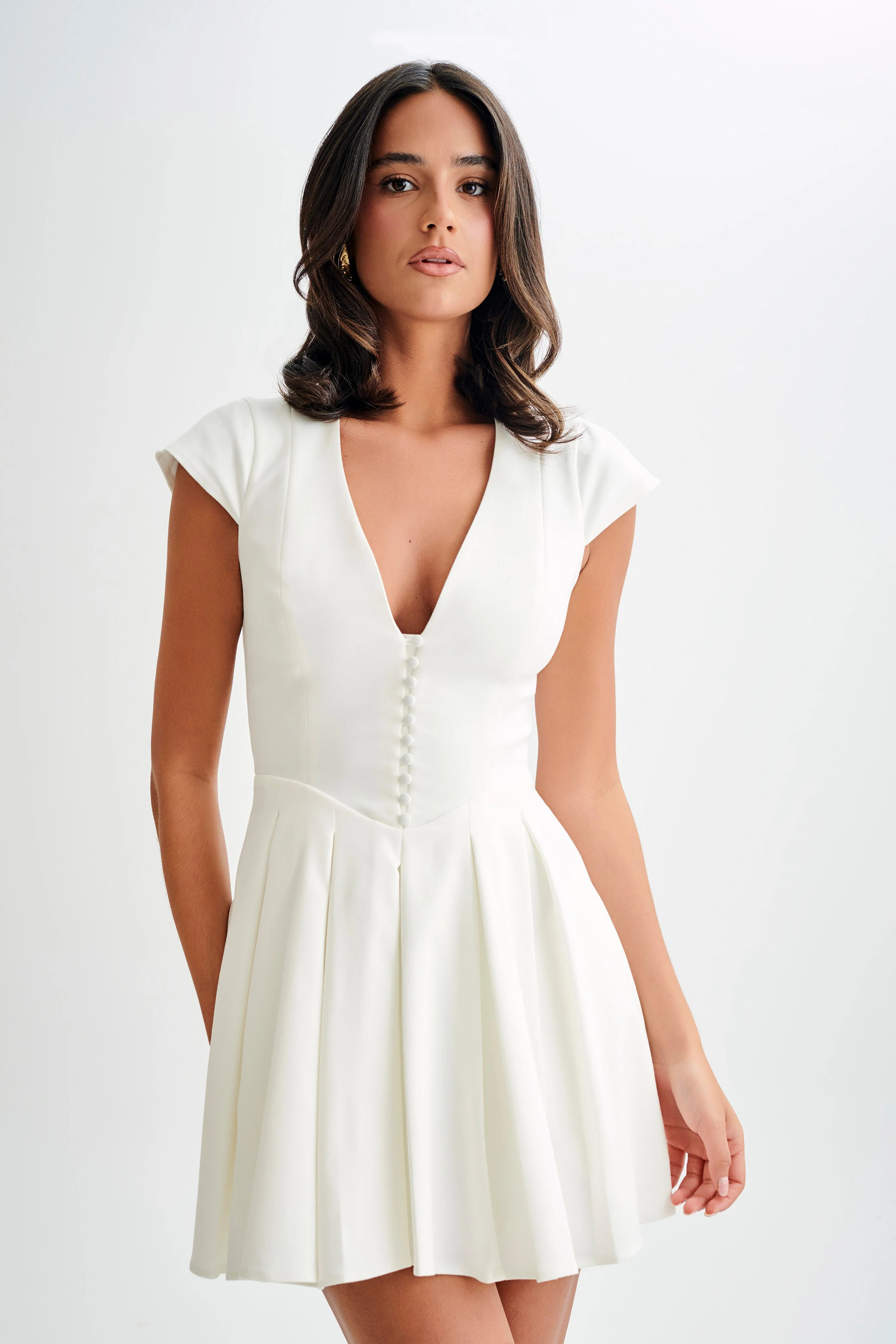 Keely Cotton Cap Sleeve Mini Dress - White | MESHKI US