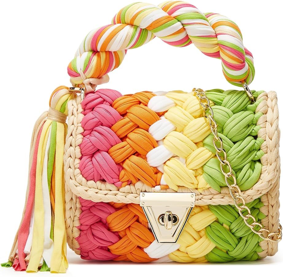 Women's Handwoven Tote Bags Chunky Yarn Crochet Crossbody Shoulder Bag DIY Knot Purse Knit Woven Handbag Evening Bag Clutch | Amazon (US)