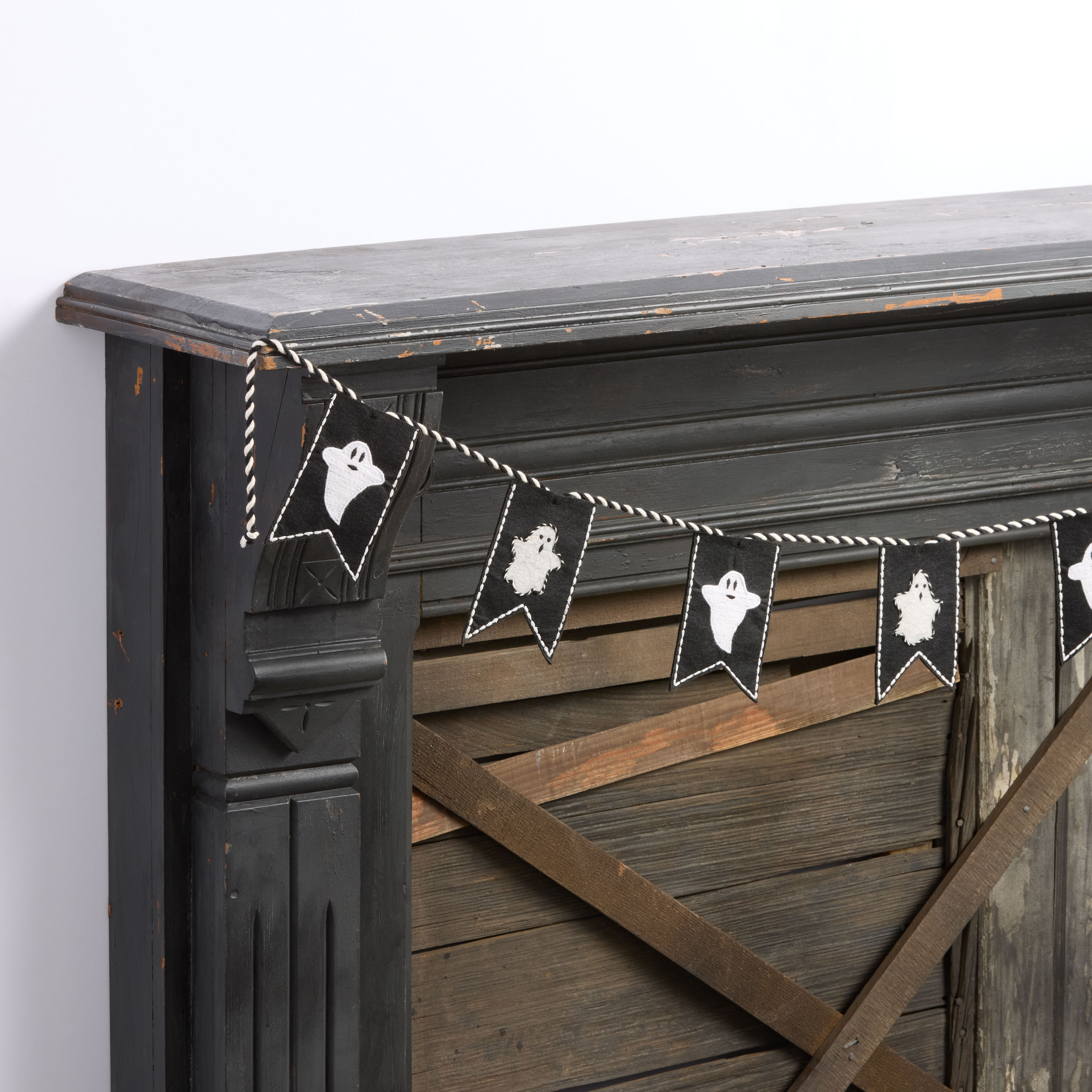 Black and White Felted Wool Ghost Bunting Garland | World Market