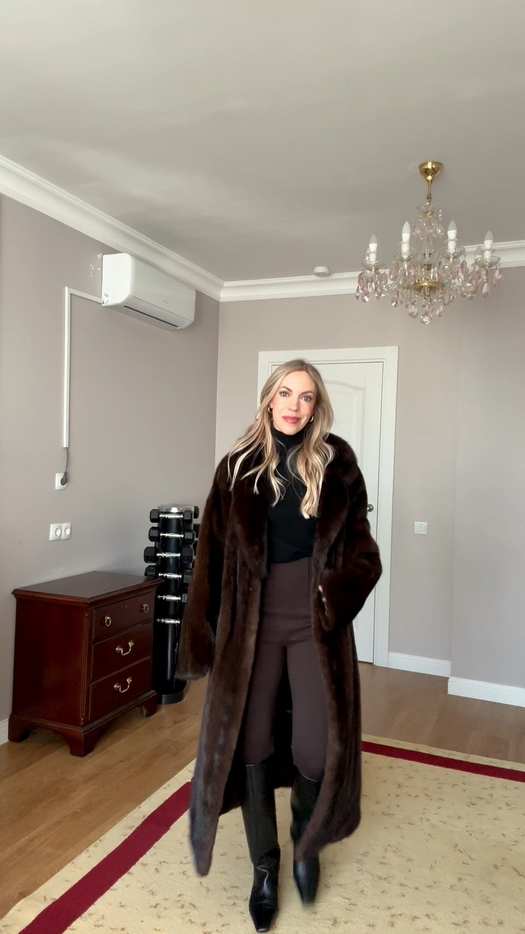 Brown fur coat, brown and black outfit idea, Zara chocolate brown leggings, black low heel tall boots

#LTKFindsUnder50 #LTKOver40 #LTKootd