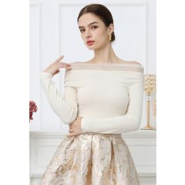 Off-Shoulder Mesh Spliced Top in Ivory | Chicwish
