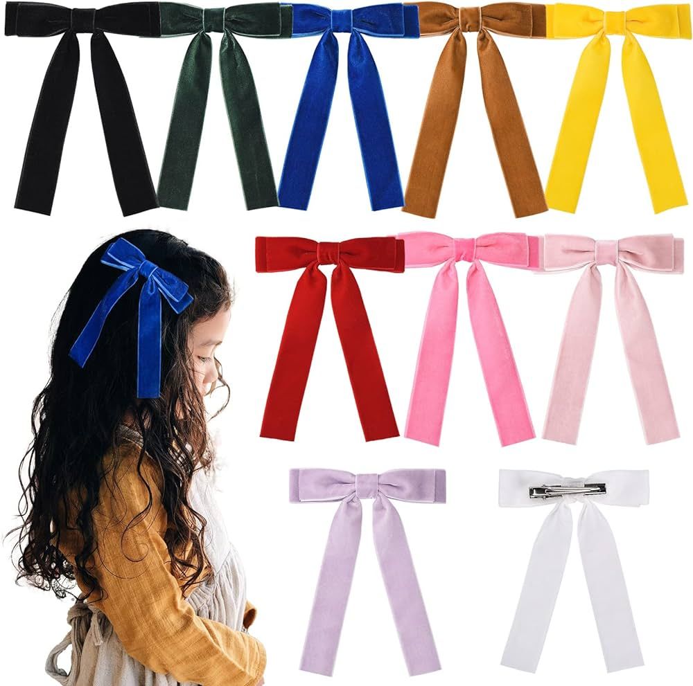10Pcs Velvet Bows Girls Hair Clip Ribbon Accessories for Baby Toddlers Teens Kids | Amazon (US)