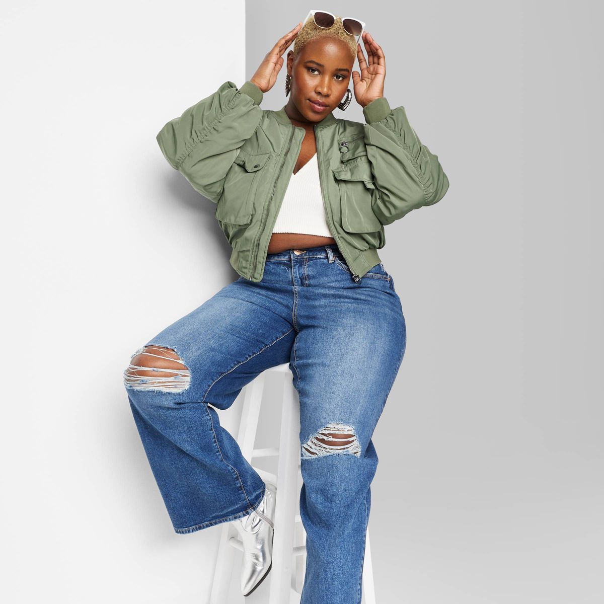 Women's Cargo Utility Cropped Bomber Jacket - Wild Fable™ | Target