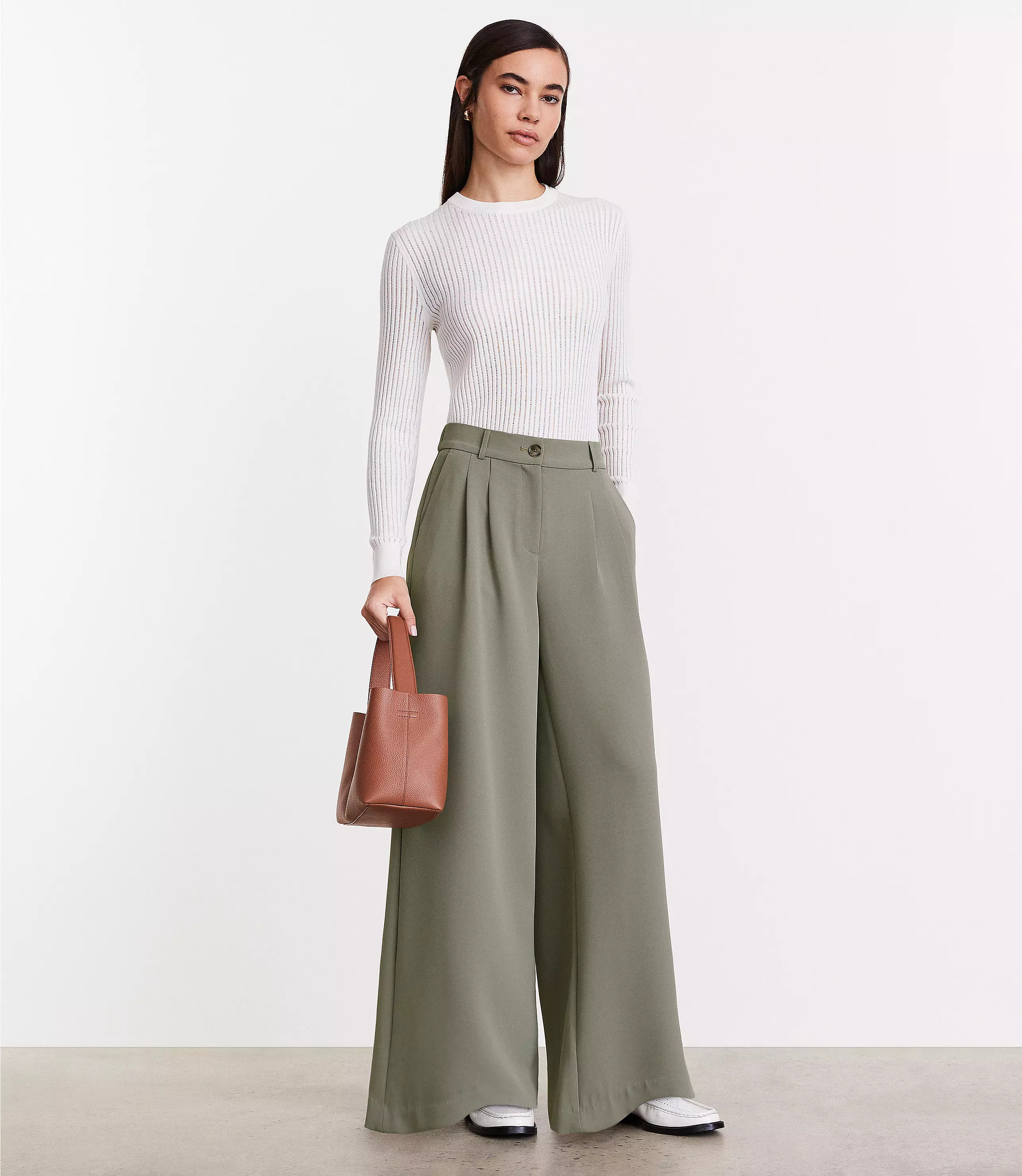 Petite LOFT Versa Crepe Drape Palazzo Pant | LOFT