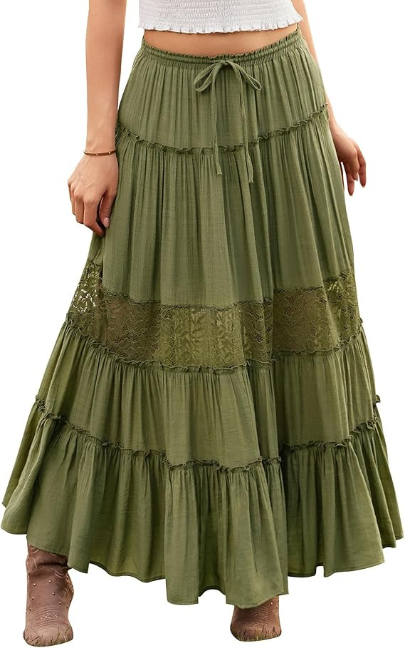 Scarlet Darkness Women's Boho Maxi Skirts Flowy Lace Long Renaissance Skirt | Amazon (US)