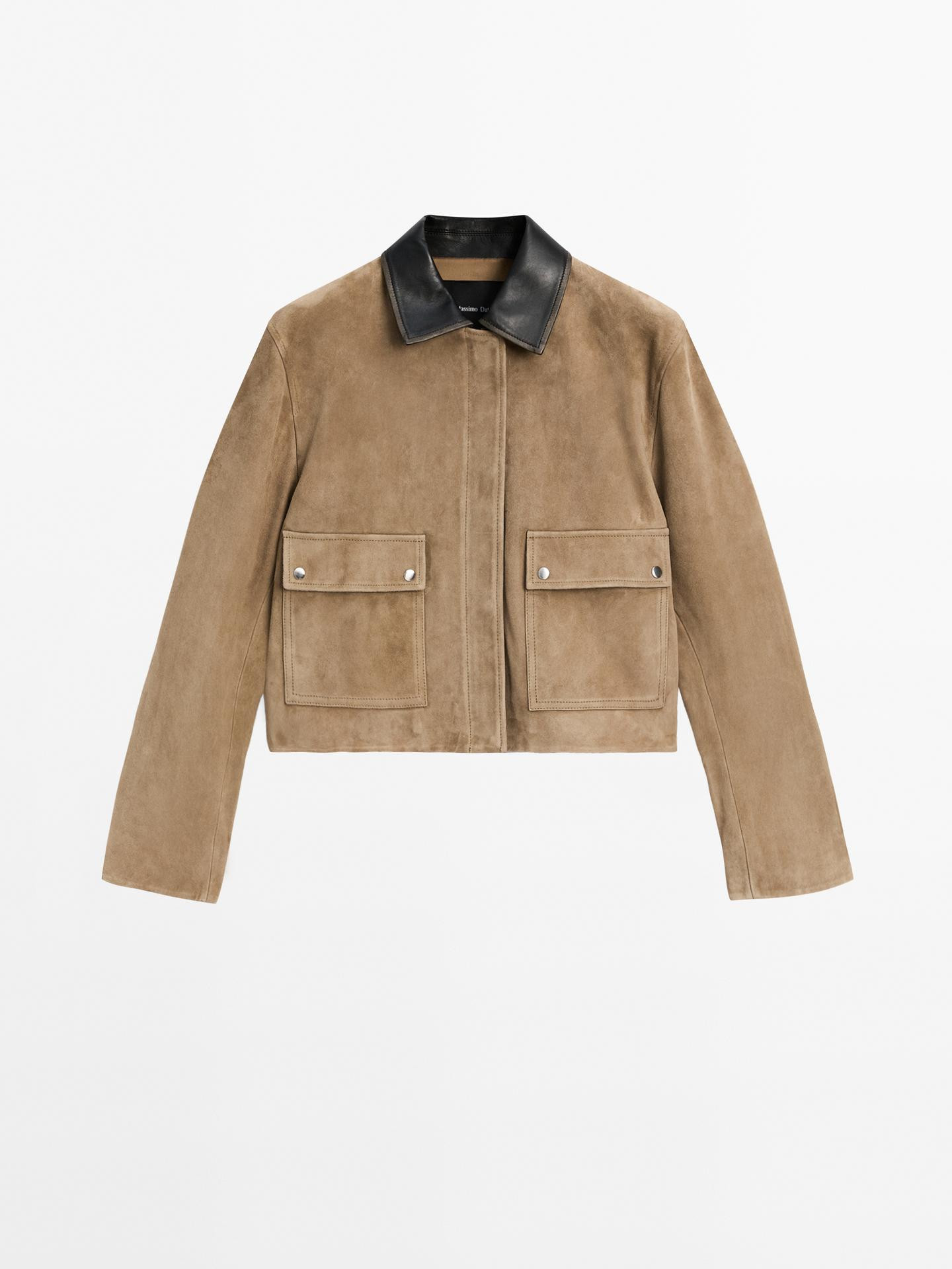 Contrast suede leather jacket | Massimo Dutti US