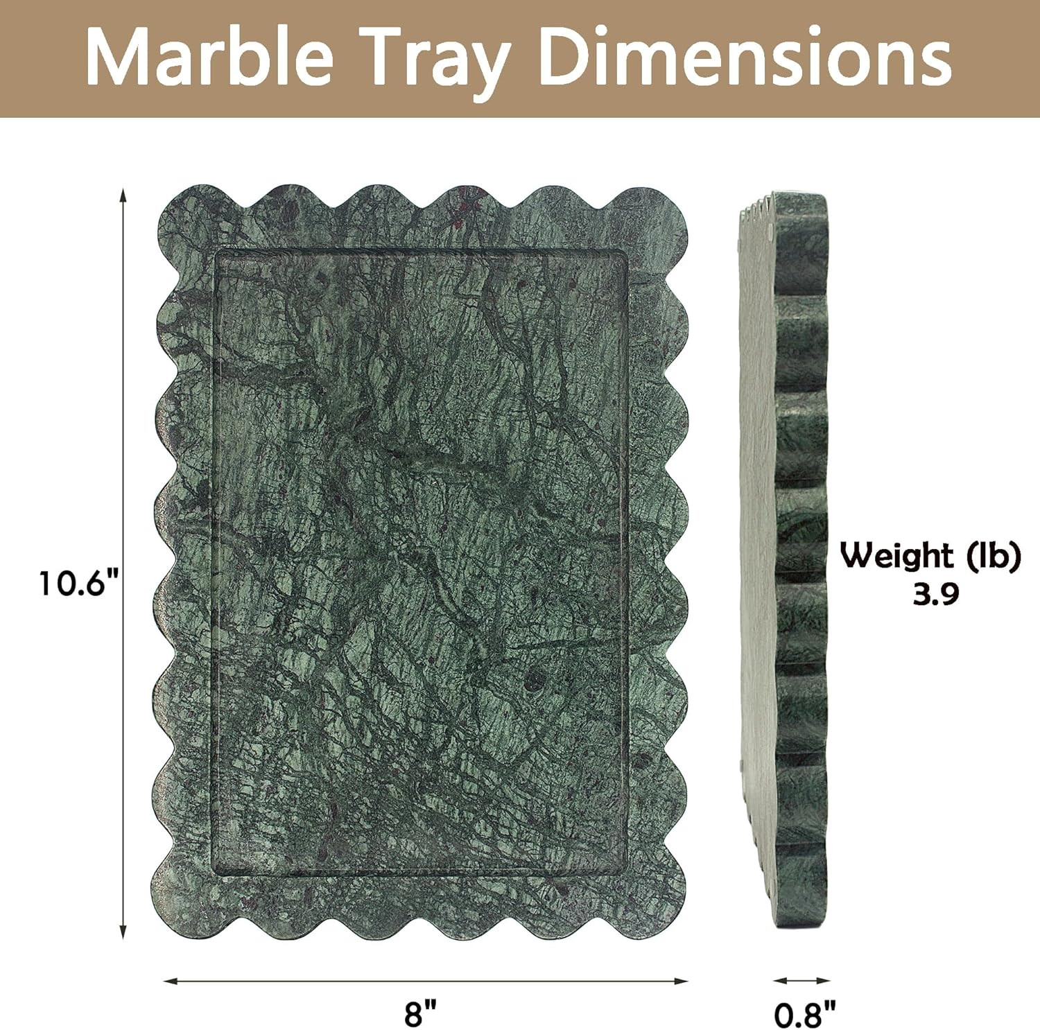 Genuine 100% Indian Green Scalloped Marble Tray, Real Natural Marble Stone Trays, Luxury Marble D... | Amazon (US)