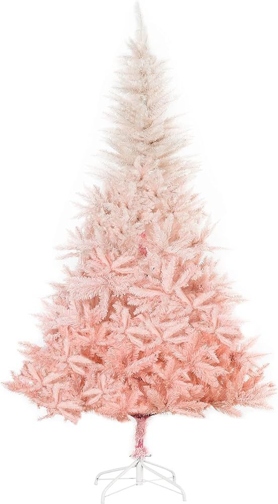 HOMCOM 6ft Unlit Spruce Artificial Christmas Tree with Realistic Branches and 800 Tips, Pink | Amazon (US)