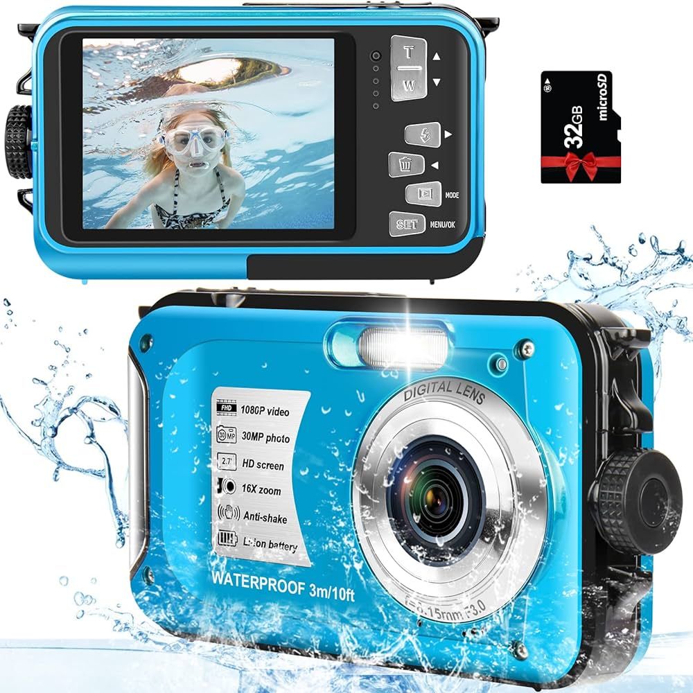 Underwater Camera with 32GB Card 10FT 30MP FHD 1080P Waterproof Camera Compact 16X Digital Zoom W... | Amazon (US)