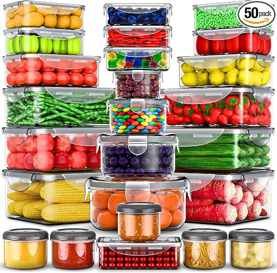 RockBerry 50 Pcs Large Food Storage Containers with Lids Airtight-85 OZ to small Containers-Total... | Amazon (US)