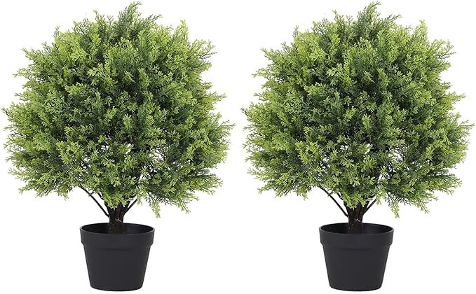 THE BLOOM TIMES 2ft Artificial Topiary Ball Trees Outdoor Set of 2, 24" Tall Faux Cedar Plants Ou... | Amazon (US)