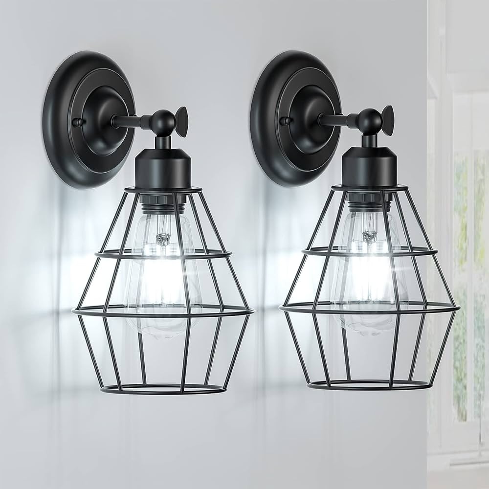 Elibbren Industrial Wall Sconce, 2 Pack, Vintage Wire Cage Wall Lighting Sconce, Farmhouse Wall L... | Amazon (US)