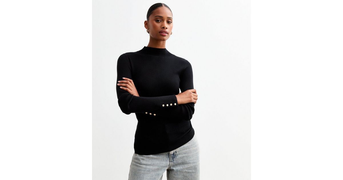 Black Ribbed Buttoned Cuff Jumper
						
						Add to Saved Items
						Remove from Saved Items | New Look (UK)