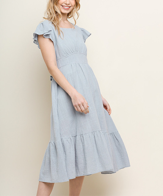 Avenue Hill Women's Casual Dresses PALE - Pale Blue Ruffle Linen-Blend Midi Dress - Women | Zulily