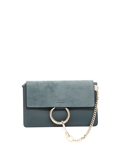 Faye Small Suede & Leather Shoulder Bag, Light Blue | Bergdorf Goodman