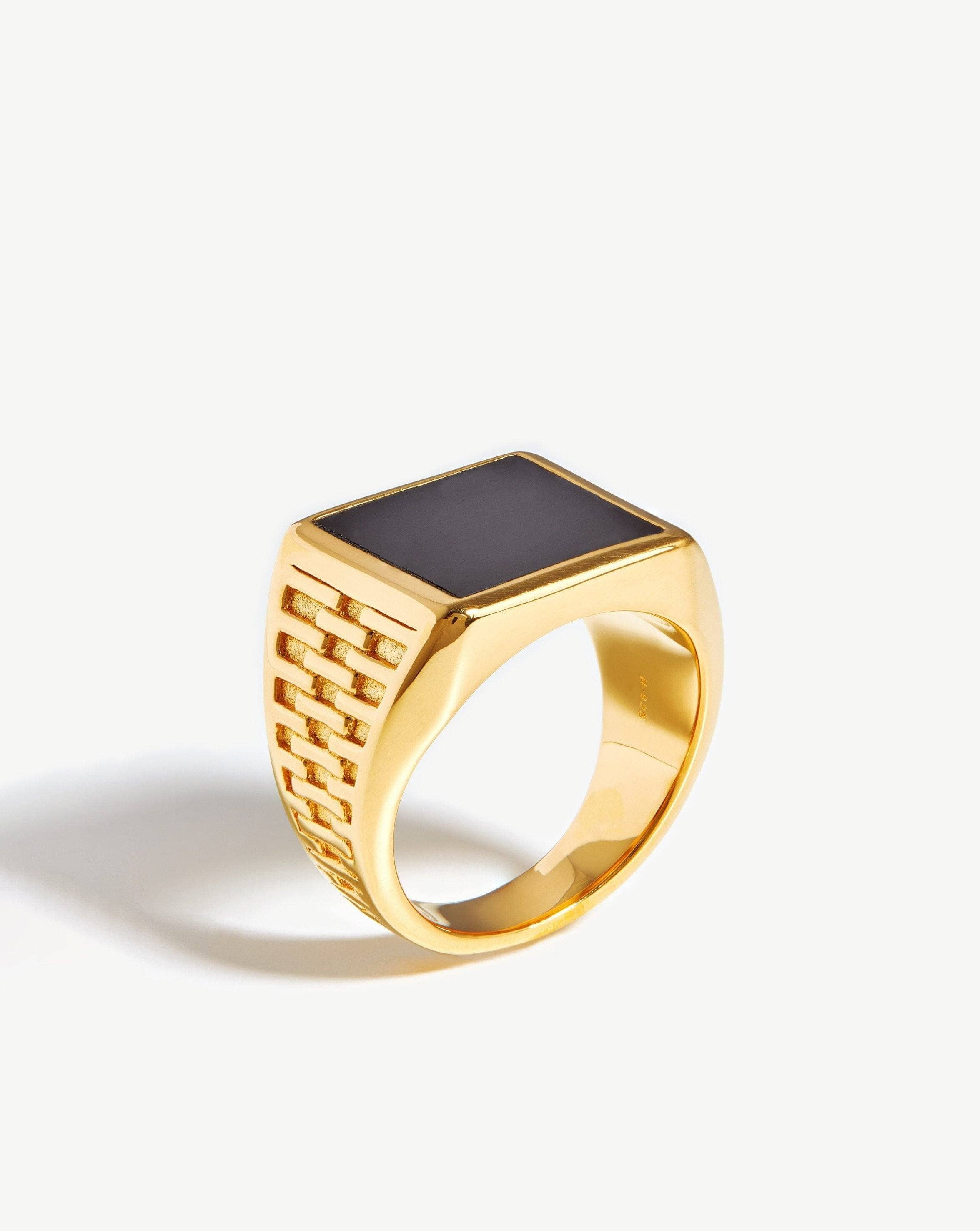Fused Woven Gemstone Square Signet Ring | 18ct Gold Plated Vermeil/Bla | Missoma