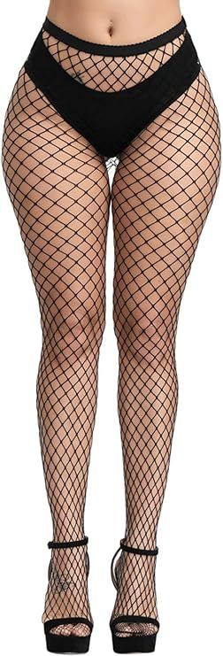 Pareberry Women's High Waisted Fishnet Tights Sexy Wide Mesh Fishnet Stockings | Amazon (US)