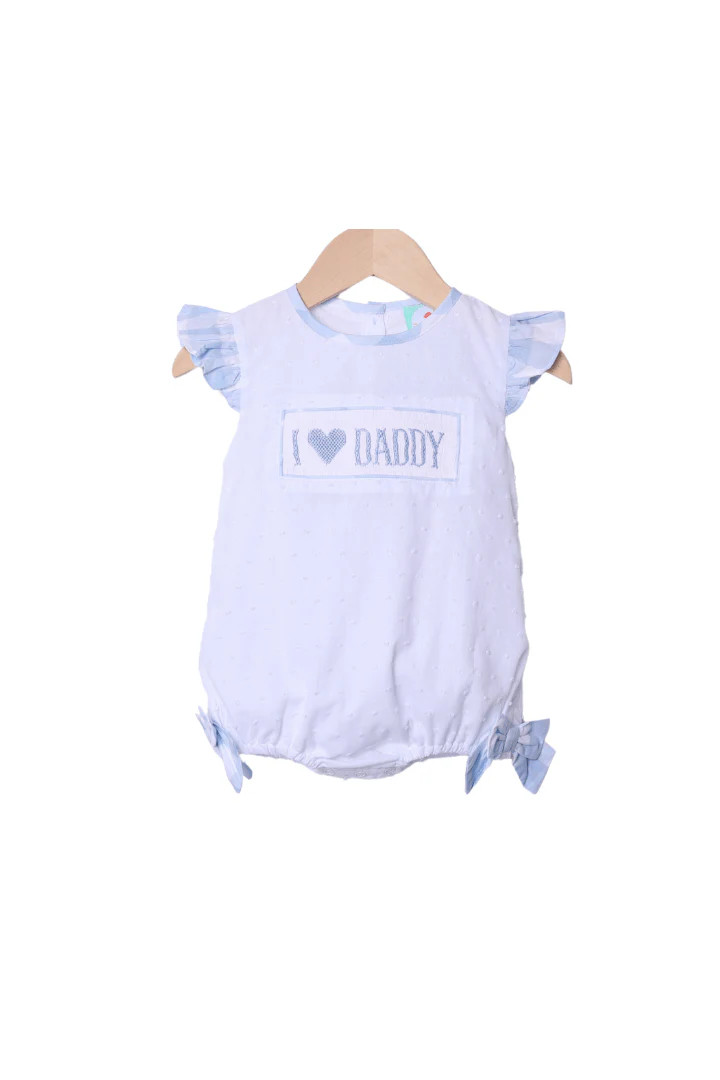 Smocked I Love Daddy Blue Gingham White Swiss Dot Bubble | The Smocked Flamingo
