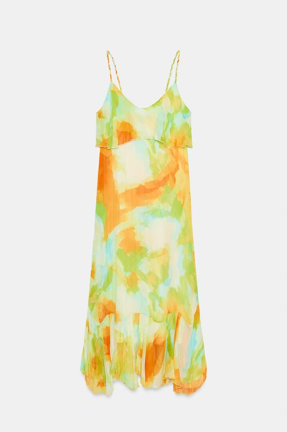PRINTED RUFFLE MIDI DRESS | Zara US