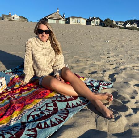 Beach day style! I love these high waisted shorts paired with chunky knit sweater and quay sunglasses. #quay #sunglasses #denimshorts 

#LTKstyletip #LTKtravel #LTKunder100