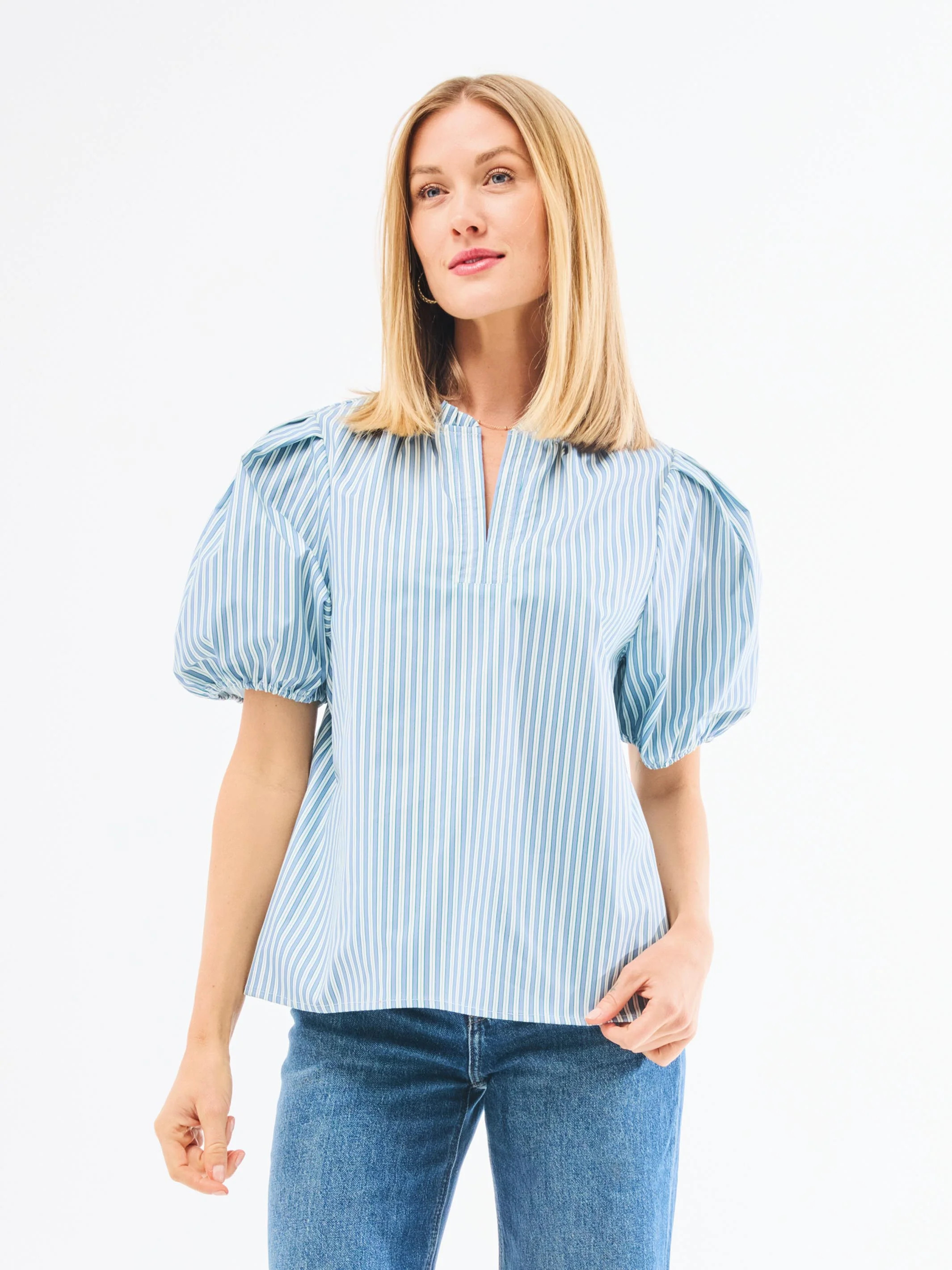 Lainey Top | Simple Stripe Blue + Green | Mary Square