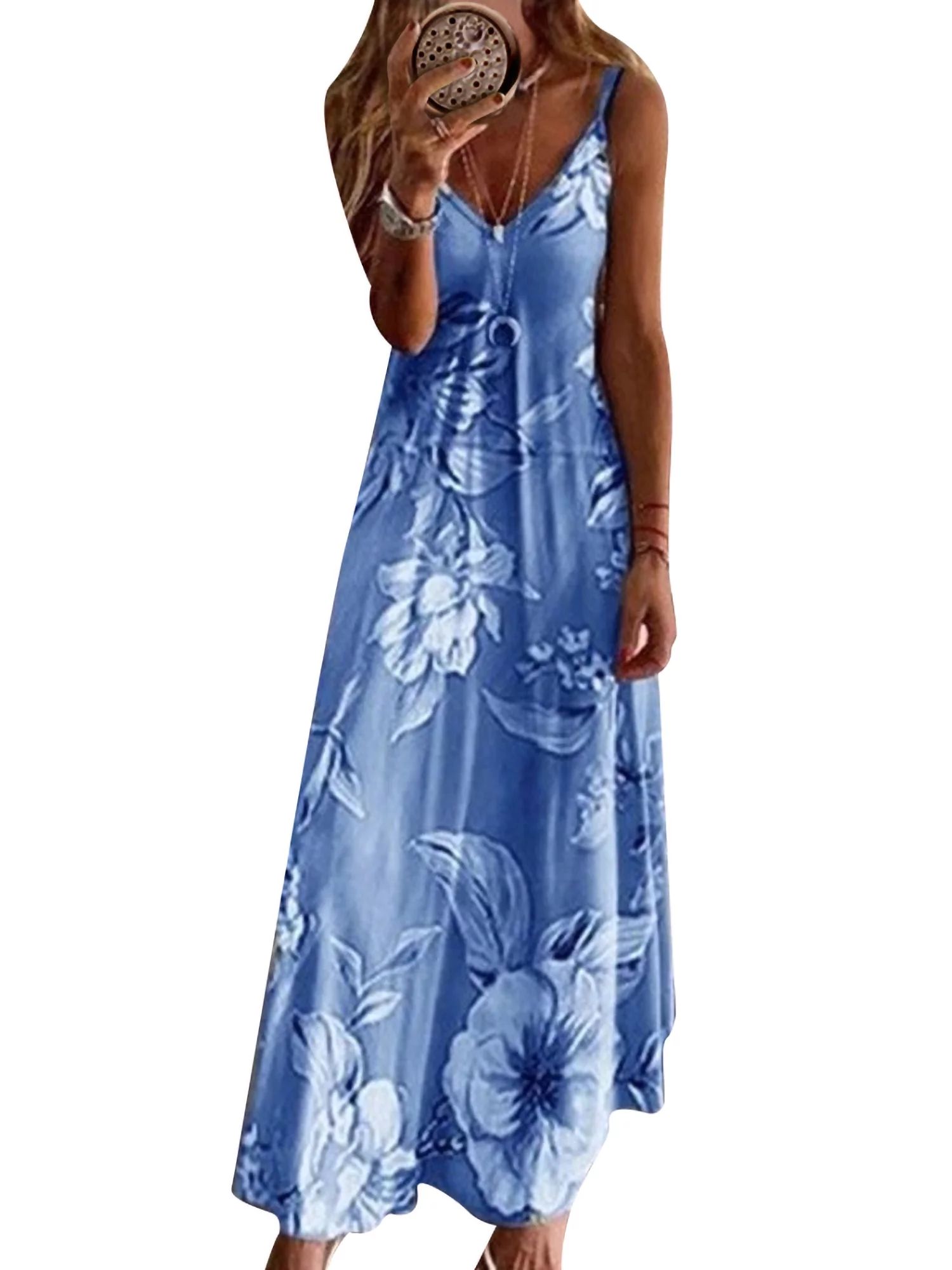 Sexy Dance Plus Size Long Maxi Dress for Women Spaghetti Strap Gradient Color Dress Casual V Neck... | Walmart (US)