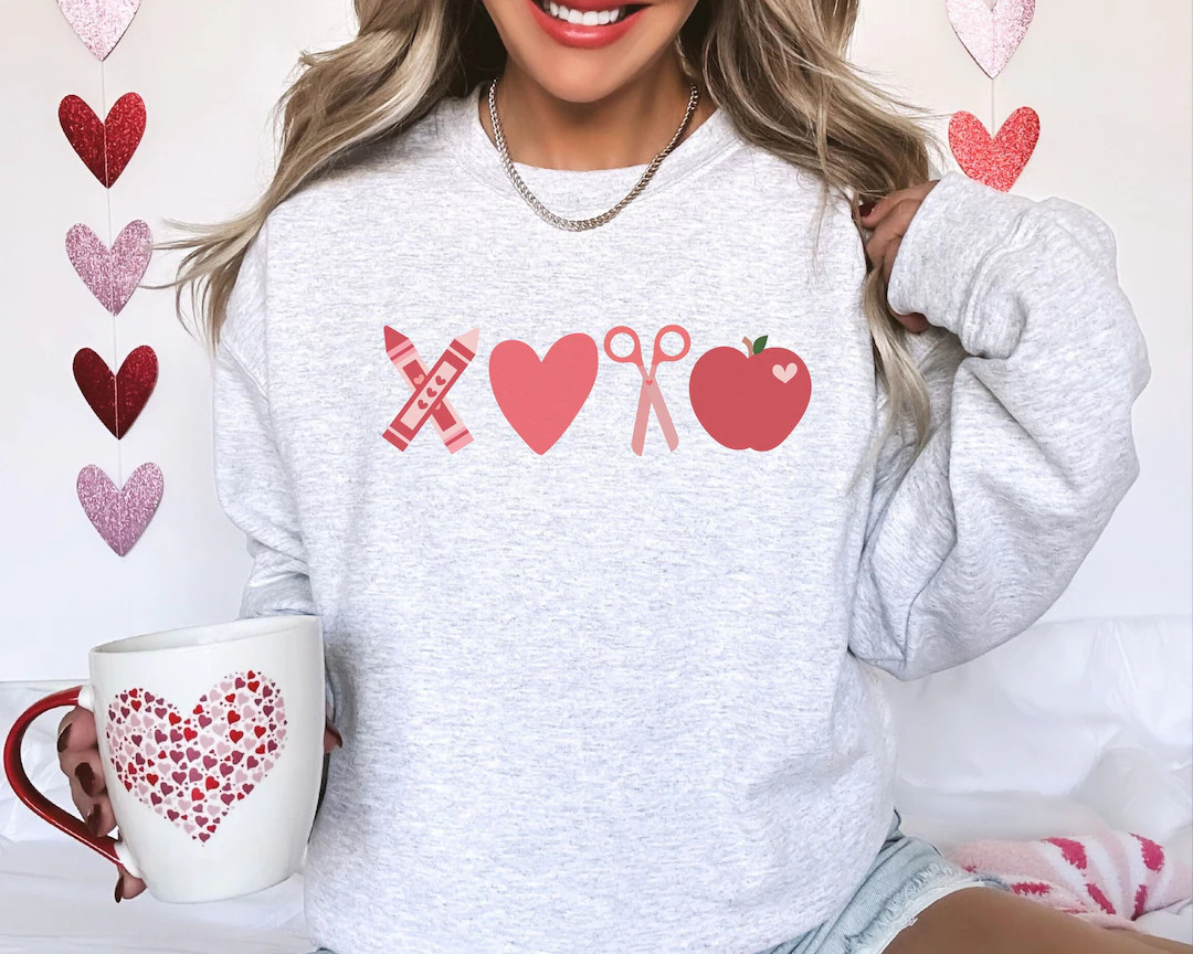 XOXO Teacher Valentine's Day Sweatshirt, Elementary Teacher Valentine Gift, Hugs and Kisses Crewn... | Etsy (US)