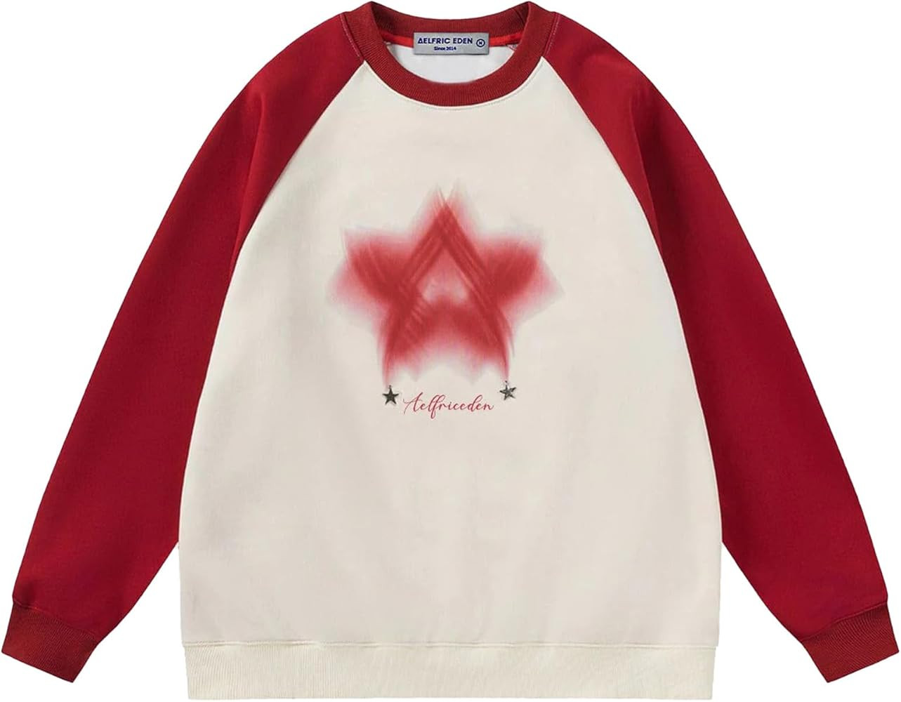 Aelfric Eden Oversized Crewneck Sweatshirts For Men Red Vintage Graphic Pullover Loose Fit Street... | Amazon (US)