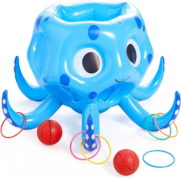 Sloosh Pool Toys, 2-in-1 Inflatable Float Water Game, Octopus Basketball Hoop Ring Toss Outdoor S... | Amazon (US)